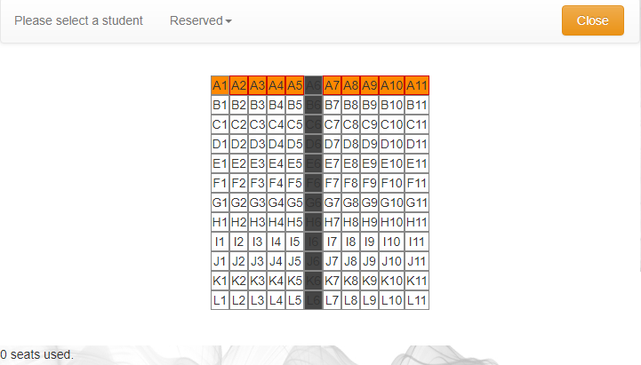 A seating layout showing Unavailable and Reserved seats